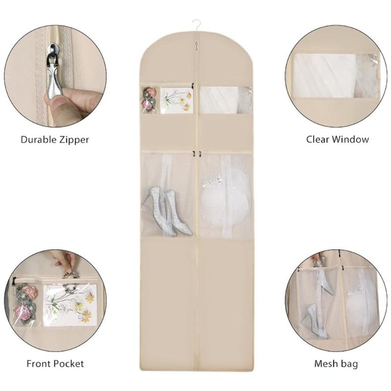 Oversized 72" Gown Storage Bag Waterproof Oxford Fabric Dustproof Hanging Clothes