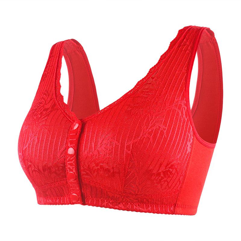 Front Buckle Middle-aged and Elderly Underwear for Women's Birthyear Large Red Lace Strapless Tank Top Size Bra