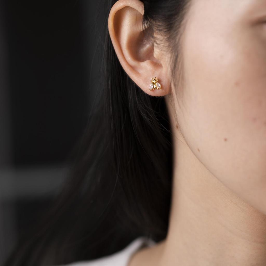 ANDYWEN 925 Sterling Silver Bee CZ Zircon Stud Earring Women Luxury Piercing Marqulse Crystal Fine Jewels