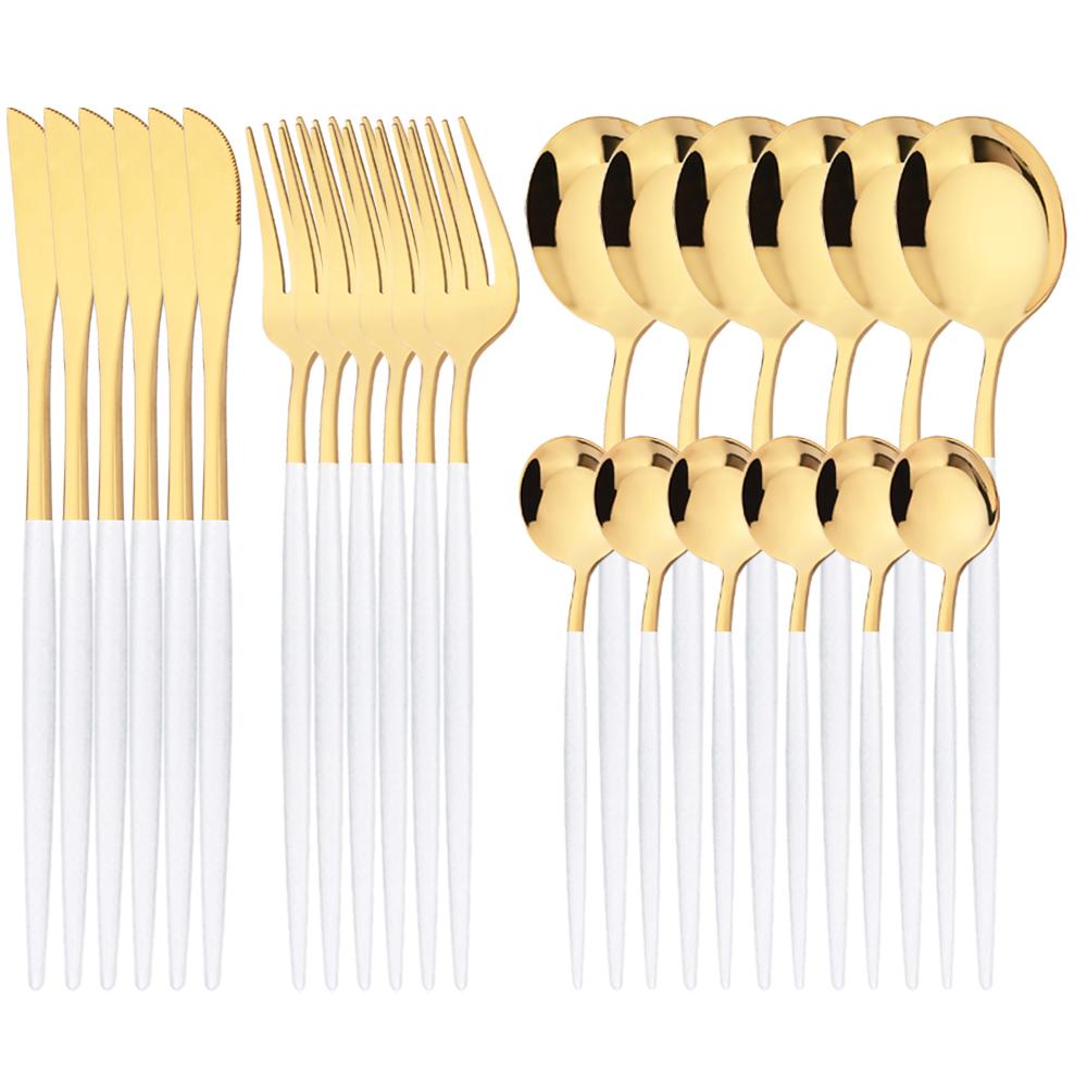 24 шт. золотой набор столовой посуды, набор посуды из нержавеющей стали, нож, вилка, ложка, роскошный набор столовых приборов, кухонные столовые приборы с коробкой, можно мыть в посудомоечной машине