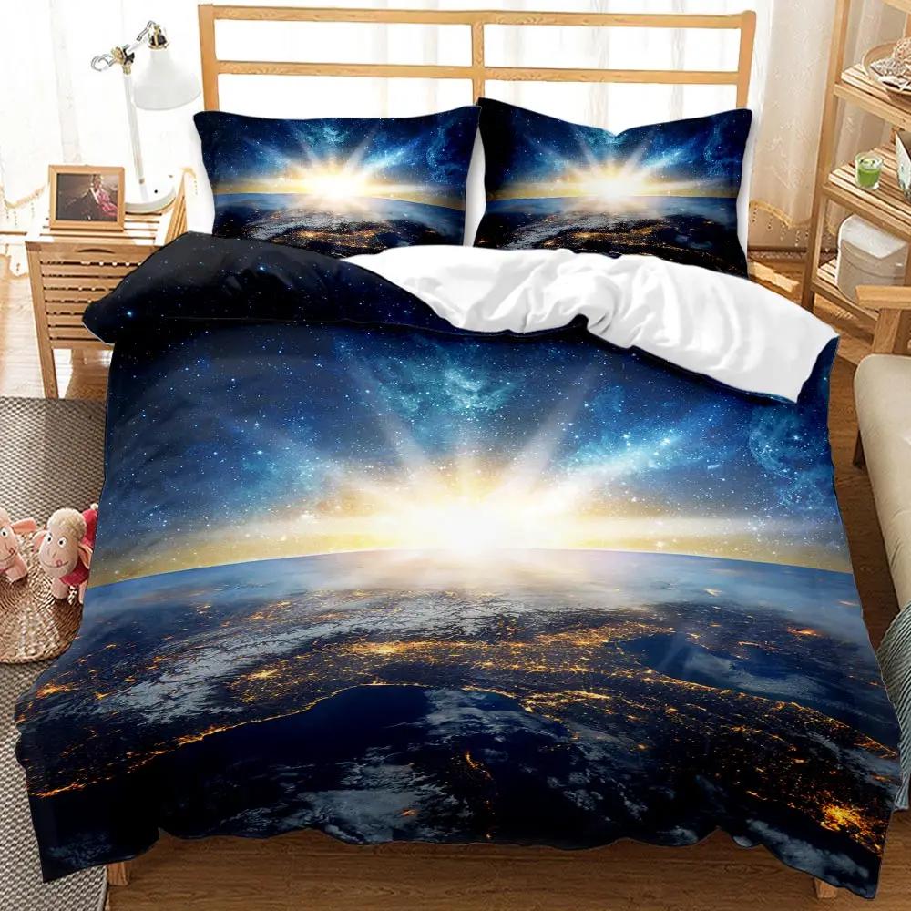 3D Galaxy Duvet Cover Set Single Double Twin/Queen 2pcs/3pcs/4pcs Bedding Sets Universe Outer Space Themed Bed Linen 2