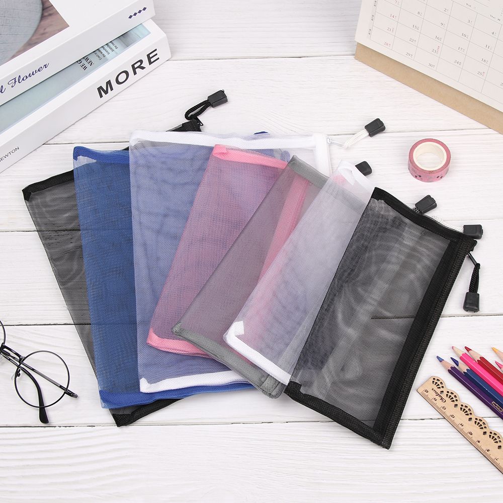 Handbags Makeup Coin Purse Cosmetic Storage Mesh Pen Bag Zipper Pencil Case Transparent Grid