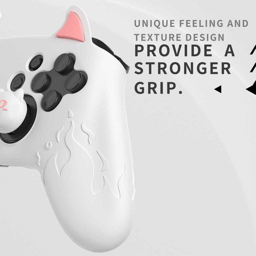 Силиконовый чехол PlayVital Cute Demon для контроллера Nintendo Switch Pro, колпачок джойстика и наклейка-уплотнитель в комплекте [белый]