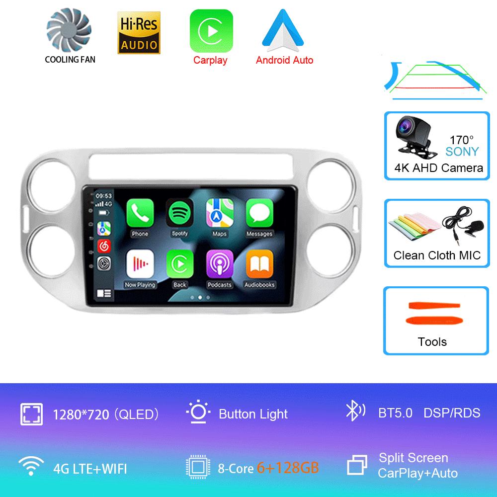 Автомобильное радио Android 14 Wireless CarPlay Auto для VW Volkswagen Tiguan 1 NF 2006-2016 Мультимедийный видеоплеер Стерео GPS 2din Navi