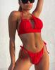 Women's Bikini Red Sexy Split Swimsuit Set with Side Tie