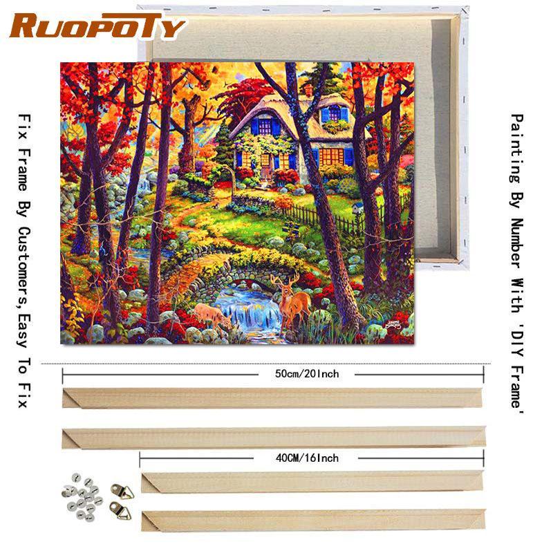 RUOPOTY Картина по номерам Дом Пейзаж Ручная роспись Уникальный подарок Раскраска по номерам Здание Для гостиной