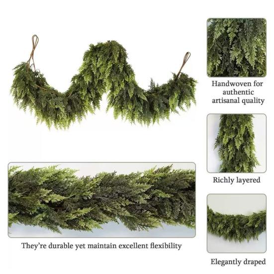 150/180/270СМ Имитация Кедровой Гирлянды Рождественская Искусственная Хвоя Норфолкская Сосна Ротанг Поддельная Зелень Каминная Полка Камин Крыльцо Внутреннее Наружное Украшение