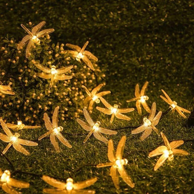 20/50LED Solar Dragonfly String Lights Decorative Outdoor Twinkle Fairy Lighting for Wedding Christmas Tree Garden Decor Garland