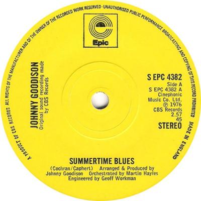 7-дюймовая пластинка JOHN GOODISON Summertime Blues SEPC4382 Epic 1976 UK Поп Б/у