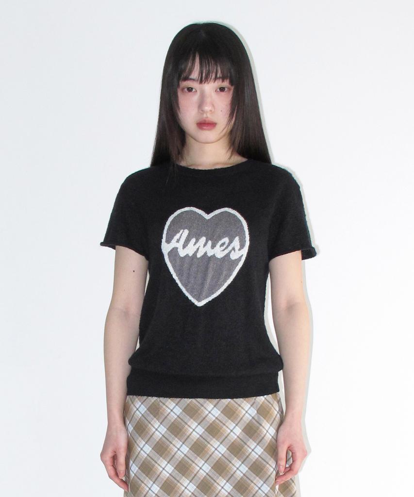 AMES-WORLDWIDE Heart Short Sleeve Knit Black