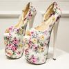 Sexy 22cm Ultra High Heels Fetish Shoes Woman Fashion Silk Flower Ethnic Print Platform Pumps Women Heeled Party Shoe Large Size