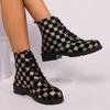 Autumn New Chunky Ankle Boots Women Fashion Round Head Front Lace-up Printed Soft Sole Non-slip Comfortable Single Shoes