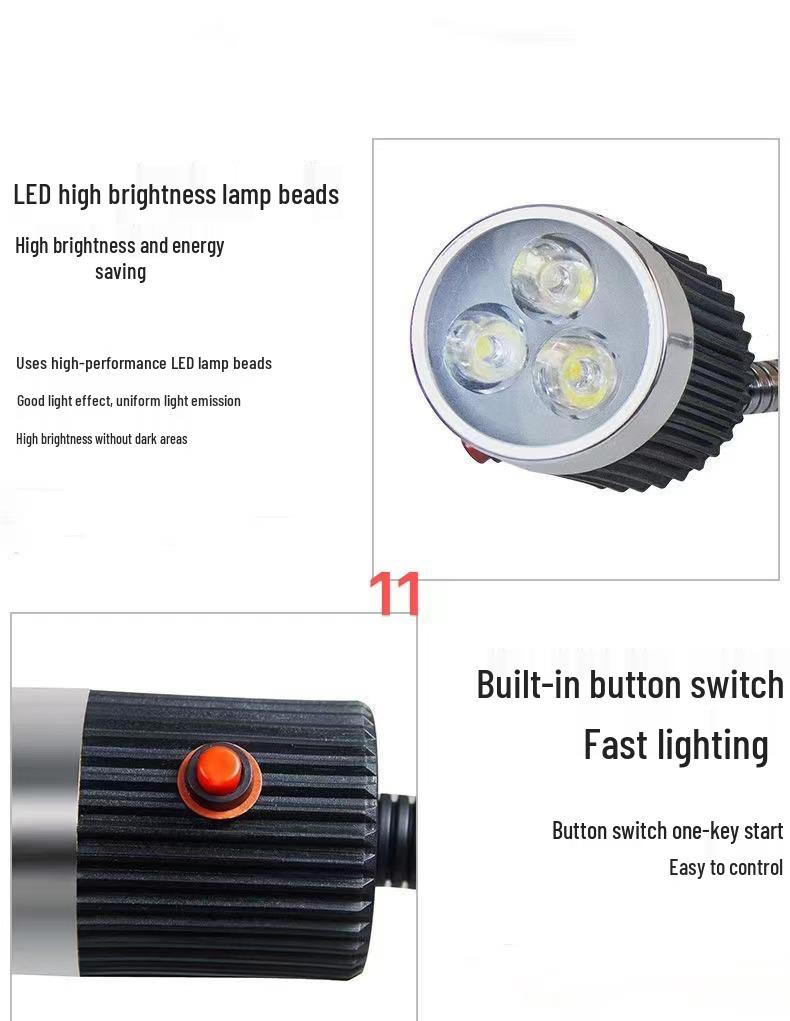 Светодиодный рабочий свет для станка с гибким шлангом и магнитным квадратным основанием для токарного станка и шитья.