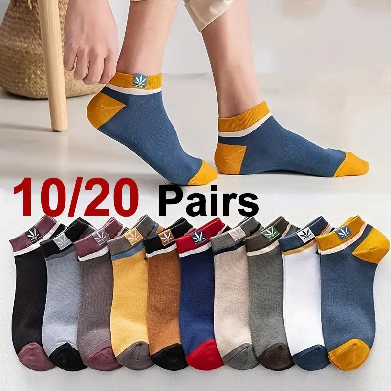 5/10/20 Pairs Unisex Color Block Side Label Boat Socks Soft Comfortable Breathable Odor Proof Sports Style Casual Couple Socks