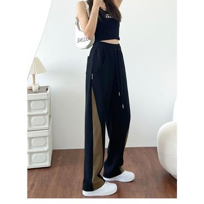 Брюки с широкими штанинами в стиле ретро с цветными блоками, свободные узкие прямые брюки на раннюю осень, повседневные спортивные штаны для женщин