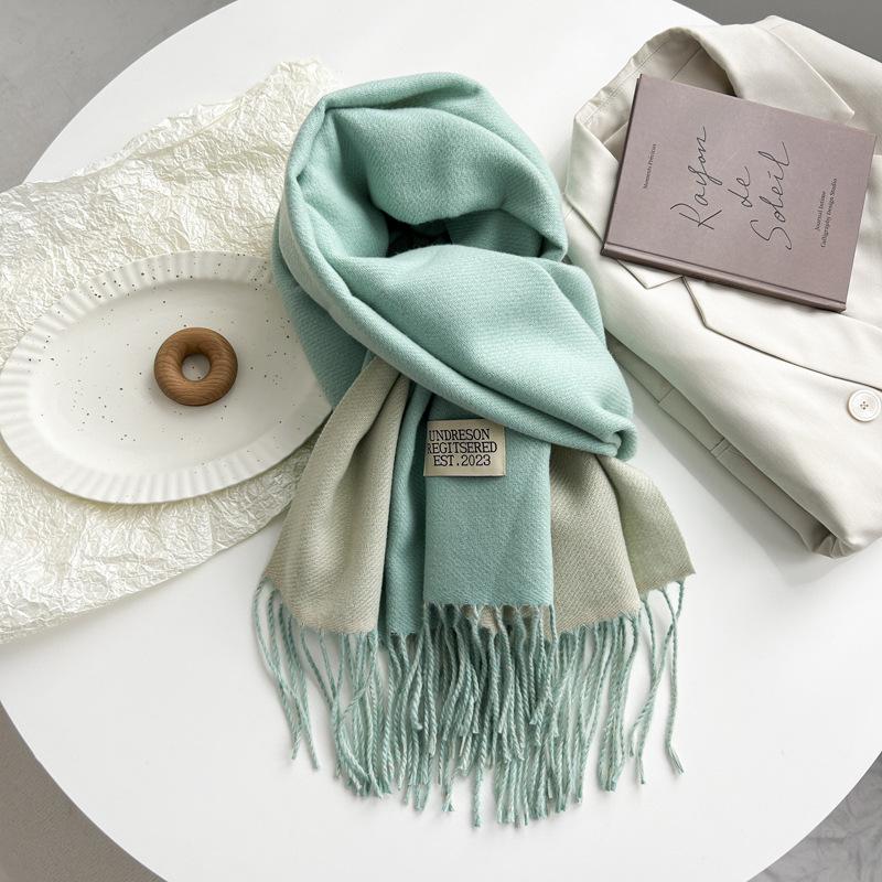 Новый двухсторонний двухцветный искусственный кашемировый однотонный шарф для женщин, зимний теплый шарф-шаль с бахромой для пожилых людей