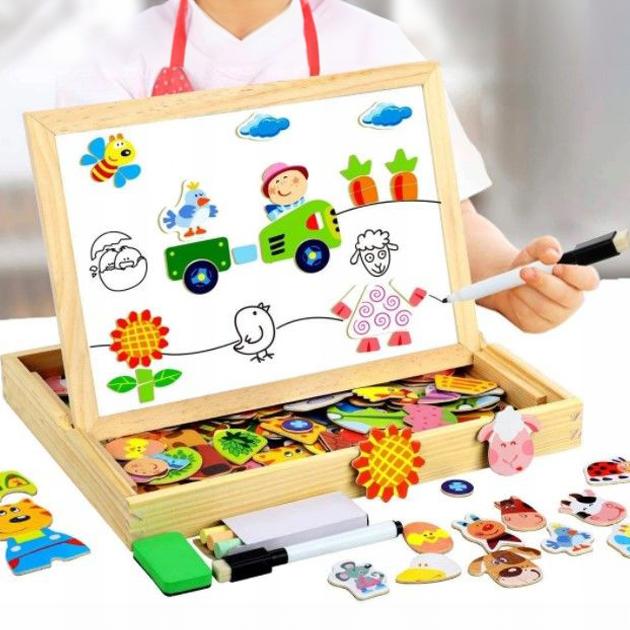 Edukacyjna Drewniana Eko Tablica Magnetyczna Układanka Farma 107 Elementów