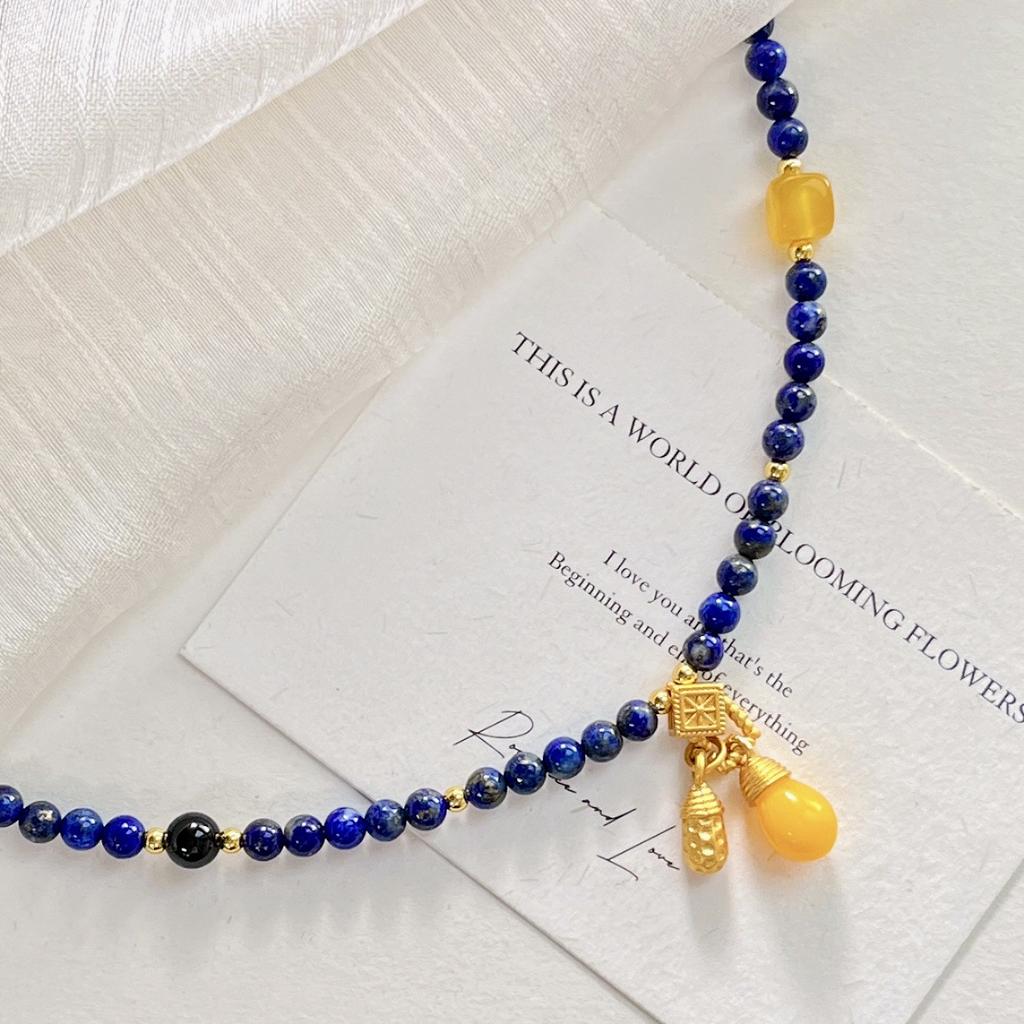 Ожерелье-цепочка на ключицу из высококачественного натурального лазурита 4 мм