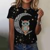 Summer Round Neck Owl Pattern Printed Top Fashionable Casual Cute Short Sleeved Women's T-shirts