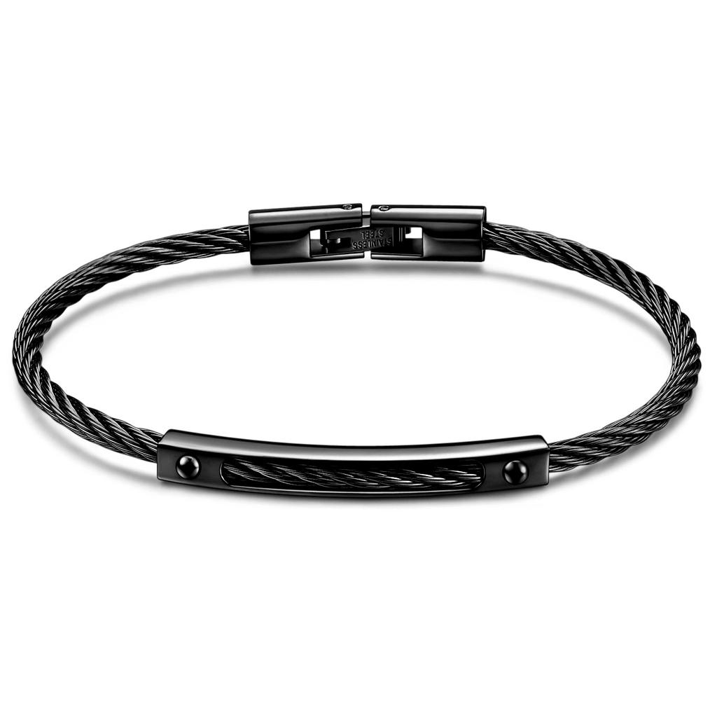 Trendy Braided Wire Bracelet with Metal Bar Accent Durable Magnetic Lock Jewelry for Men & Women