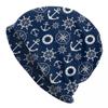 Navy Blue Nautical Wheel Anchor Skullies Beanies Caps Unisex Women Unisex Fashion Winter Warm Knitting Hat Adult Bonnet Hats