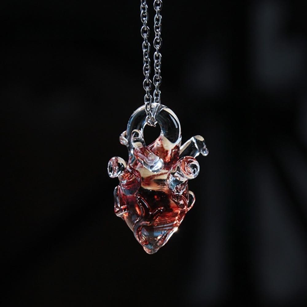Handmade Transparent Heart Pendant Necklace Silver Chain Coloured Glaze Chain Choker Gift