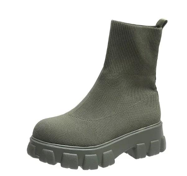 Fashion Women's Ankle Boots High Heels Square Heel Anti-slip Round Head Women Shoes Outdoor Leisure Daily Commute Socks Boots 2024 New