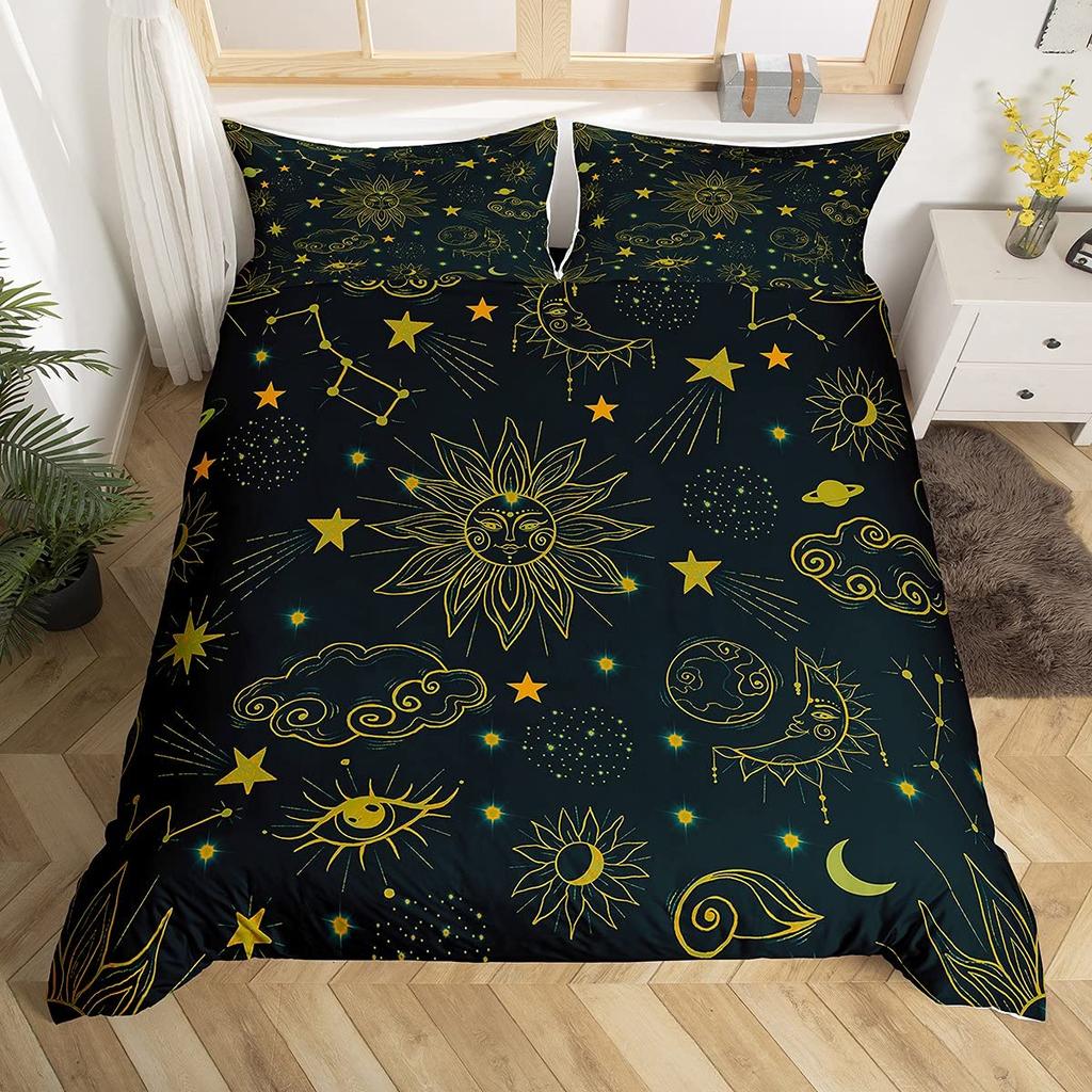 Комплект пододеяльника Sun And Moon King Size Фиолетовый Лиловый Ловец снов Звездный Постельный комплект Для Детей 2/3 предмета Богема Покрывало