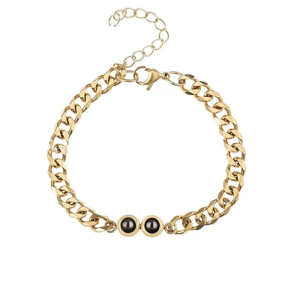 Персонализированный браслет с проекцией 'Я люблю тебя' на 100 языках - Браслет-бенгл из нержавеющей стали с кубинским плетением для мужчин и женщин