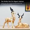 Набор из 2 смоляных скульптур оленей Хиран для домашнего и офисного декора в стиле природы, идеально подходит для любителей природы, прекрасный подарок для друзей и семьи (Золото)