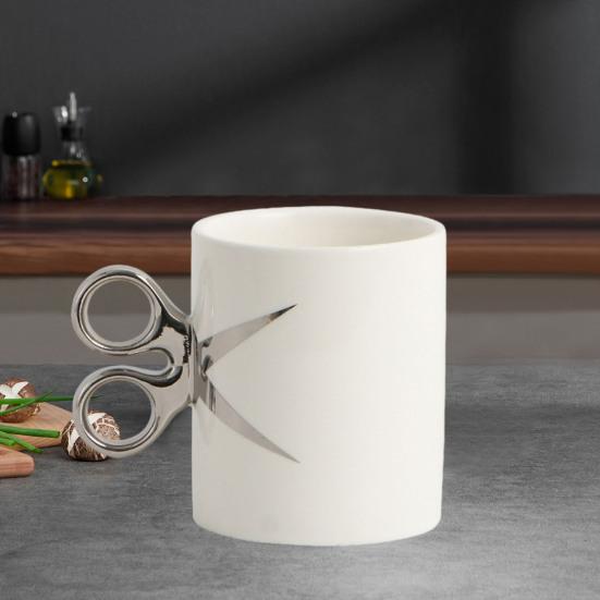 Керамическая кружка с ручкой в виде ножниц 350 мл, новинка, парикмахерская, чайная кружка для кофе, подарочная кружка с разноцветной глазурью