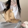 Autumn Korean Fashion Knitted Retro Waistcoat Women New Design Loose All Match Sleeveless Sweater Vest Aesthetic Horn Button Vintage Cardigan
