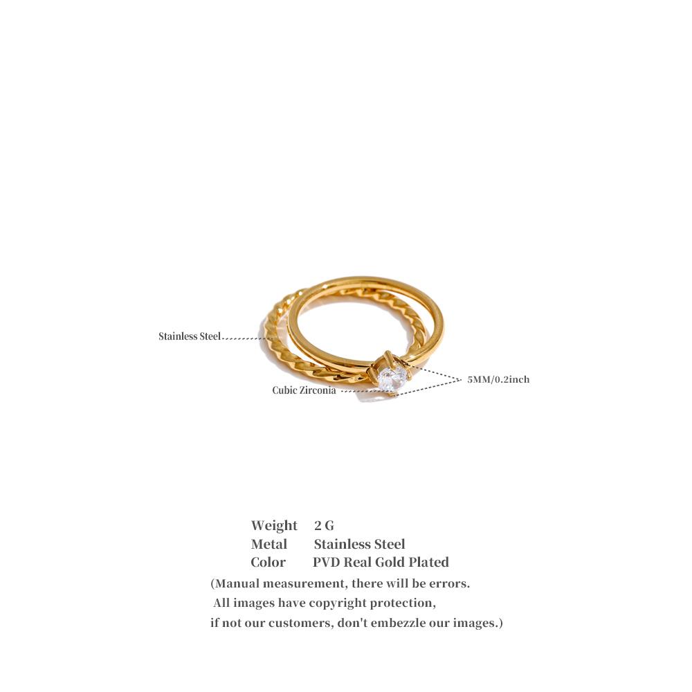 Yhpup Size 6789 Wholesale Lots Double-Layer Stacking Zircon Finger Ring Daily Classic Style Stainless Steel Chic Women Jewelry