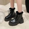 Motorcycle Boots Women Winter  Waterproof Warm  Plush Snow Boots Woman Lace-Up Platform Plush Ankle Botas