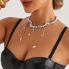 Sweet Cross Star Diamond Necklace Cool Irregular Imitation Pearl Choker Women