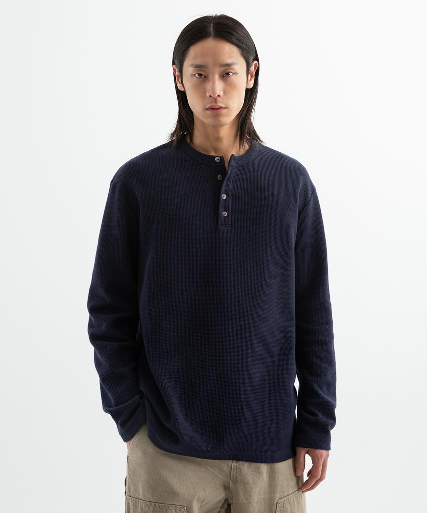 БРЕНСОН (вафельный) Свободная вафельная футболка-henley с длинным рукавом (4 цвета)