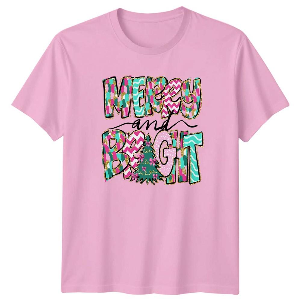 Merry And Bright Christmas Holiday Unisex Unisexs Graphic Tee Shirt