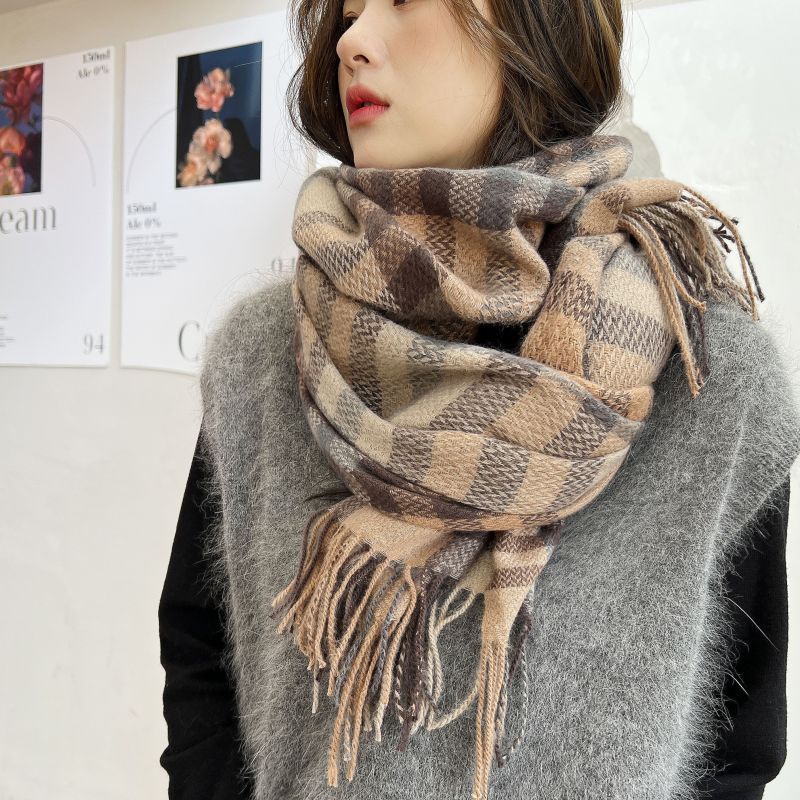 New thickened scarf Korean sweet and warm versatile imitation cashmere scarf plaid shawl scarf women