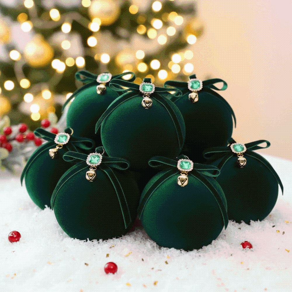 Cute Bowknot Flocked Xmas Baubles Flocked Velvet Bow Ornament Set Christmas Balls  Designers
