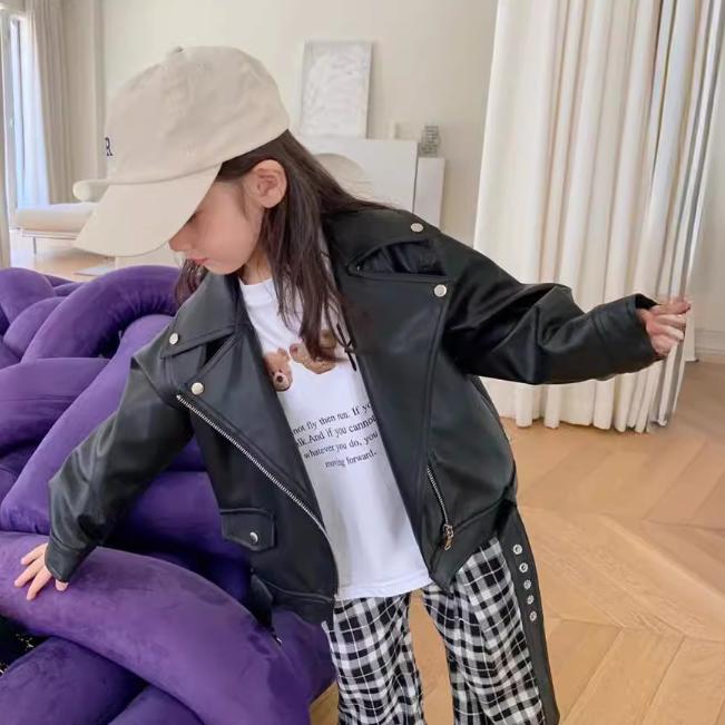 Весенне-осеннее пальто для девочек, водонепроницаемая и устойчивая к пятнам искусственная кожа, модная куртка на молнии для девочек 2-8 лет, для активного отдыха