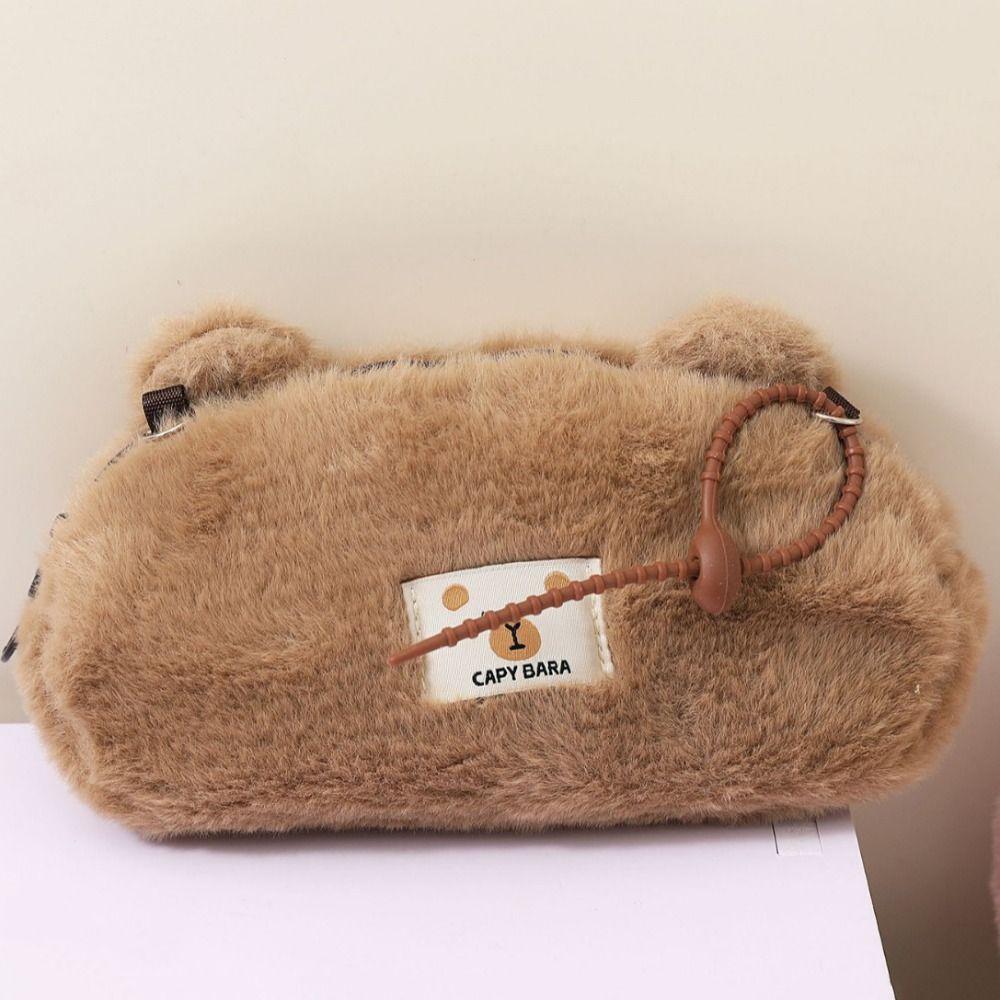 Zipper Capybara Pencil Case Cartoon Stationery Bag Portable Plush Animal Pen Bag  Student