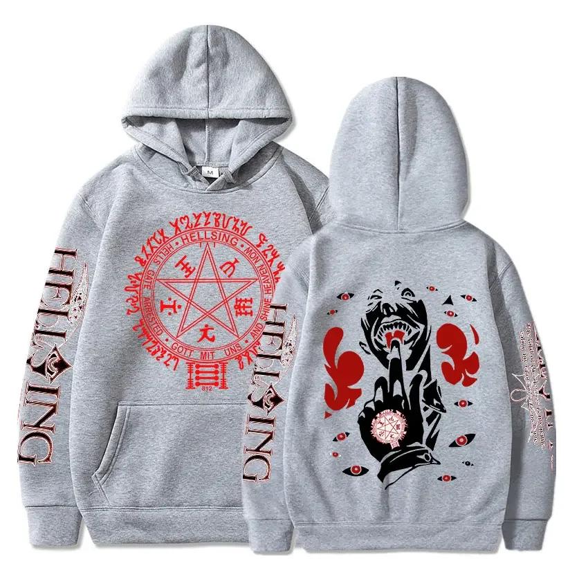 Anime Hellsing Hoodies Men Streetwear Fashion Manga Print Pullover Harajuku Unisex Oversized Long Sleeve Sweatshirts