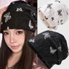 Осень Зима Теплая Шапочка Девочки Эластичные Шапки-Чулки Корейские Мешковатые Шапки Бини Хип-Хоп Уличная Одежда Бабочка Шапка-Пуловер