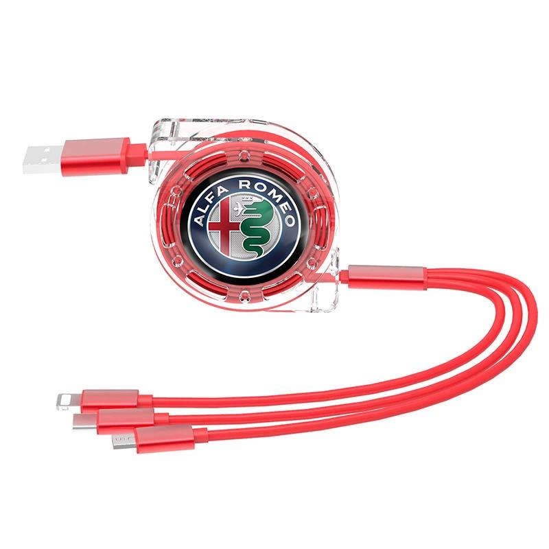 3-в-1 Быстрое зарядное устройство USB-кабель для передачи данных Автоаксессуары Для Alfa Romeo Giulia Stelvio Giulietta 156 159 147 Mito Tonale Brera Disco V