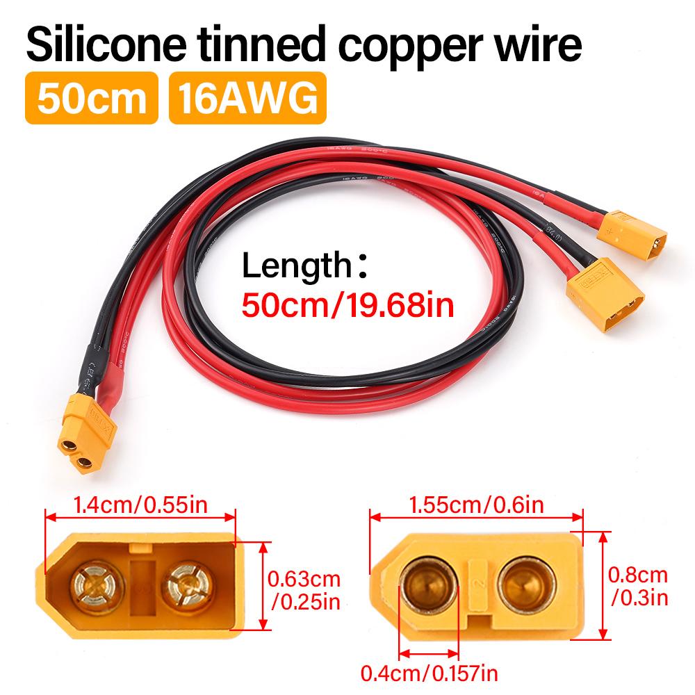 50 см 16Awg Xt60 женский штекерный кабель мужской штекер с силиконовым удлинителем свинцовый провод аккумулятор для автофургонов, гольф-каров для электроскутера
