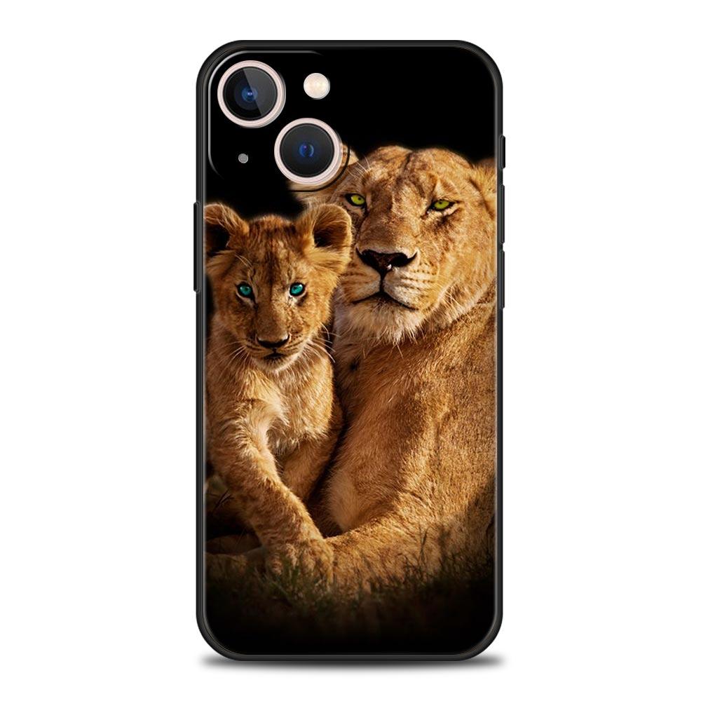Чехол для телефона 'Лев Альфа-самец Львенок' для iPhone 17 16 15 Pro Max 11 12 13 14 7 8 Plus SE 2020 X XR XS Мягкий Черный