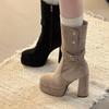 Модные женские ботильоны на высоком каблуке, винтажная платформа, осень 2025, модные, противоскользящие, с пряжкой, на молнии, женские короткие ботинки, Botas Mujer