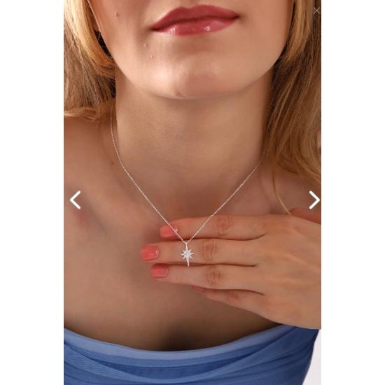 Ожерелье из стерлингового серебра 925 пробы с белым камнем и полюсной звездой