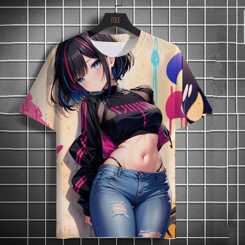 Мужские футболки с изображением персонажей аниме, граффити, 3D-принт сексуальной красоты, стиль постера, футболка, тренд, мужские/женские топы с коротким рукавом Y2k