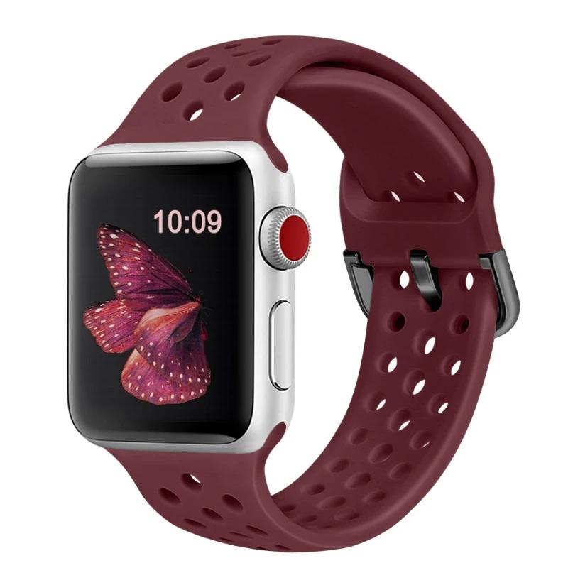 Силиконовый ремешок для Apple Watch Band 45мм 44мм 41мм 42мм 46мм Ultra 2 49мм Спортивный дышащий ремень iWatch 10 9 8 7 6 5 4 SE Correa